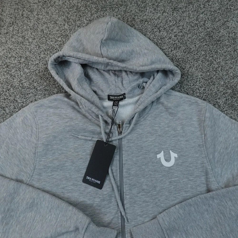 NEW True Religion Hoodie Mens XL Gray Full Zip Fleece Sweatshirt Buddha Jacket